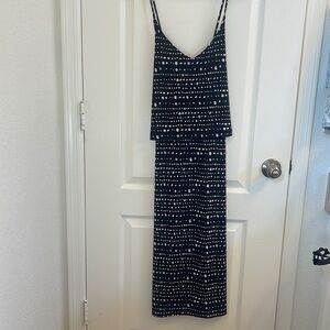 Banana Republic Maxi Dress, Size S colors: black with gray/pink dots